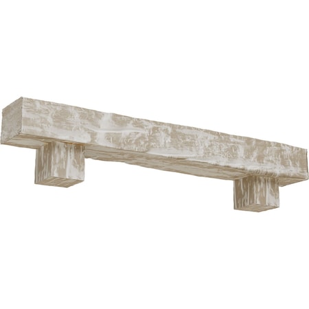 Kit W/ Alamo Corbels, White Washed, 8H  X 8D X 48W Riverwood Faux Wood Fireplace ManteL